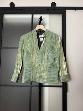 J.R. Nites by Carol Lin Green Metallic Blazer Size 8